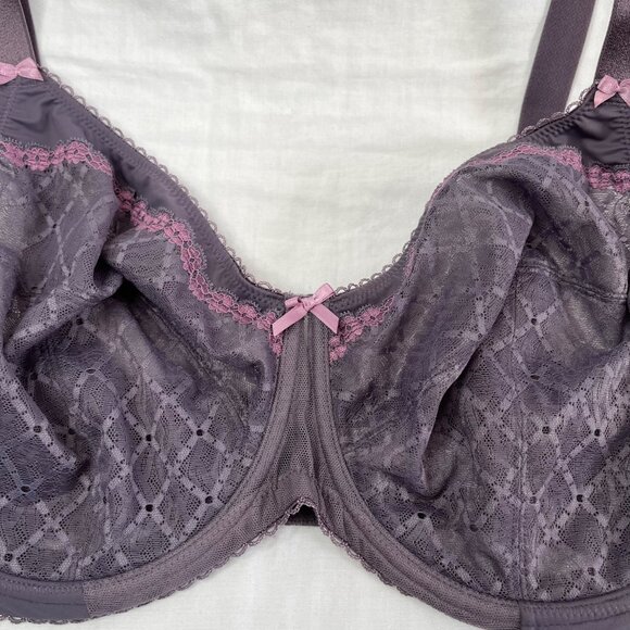 Glamorise Womens Purple Full Figure Wonderwire Lace Bra 48C style 9845 - Picture 3 of 9